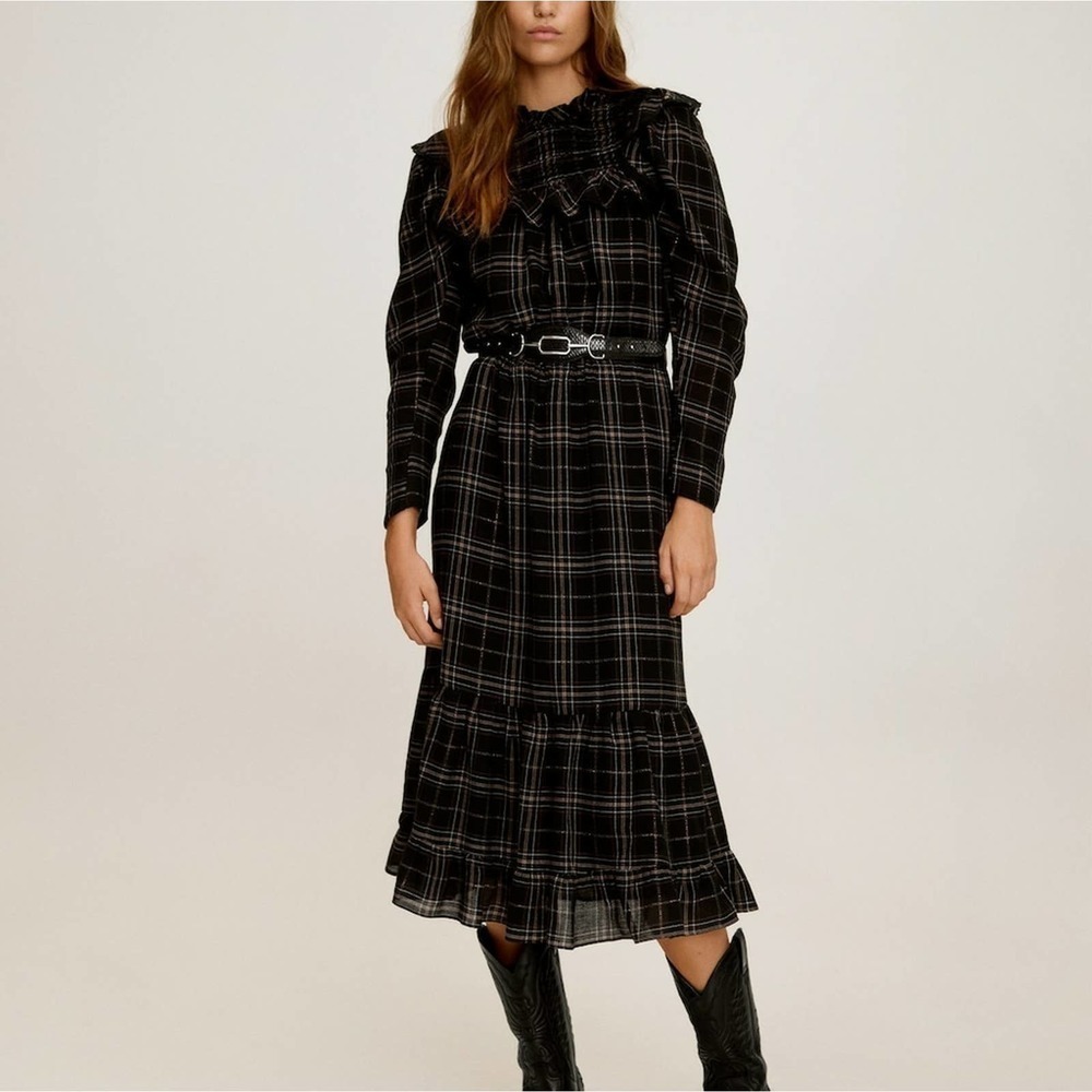 Mango Black Plaid Midi Dress